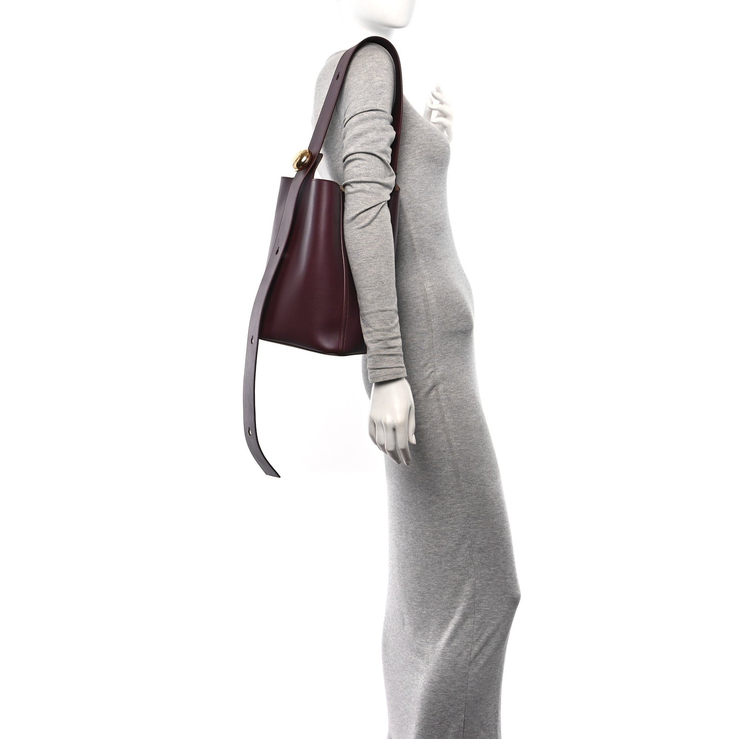 Smooth Calfskin Medium Pebble Bucket Bag Dark Burgundy
