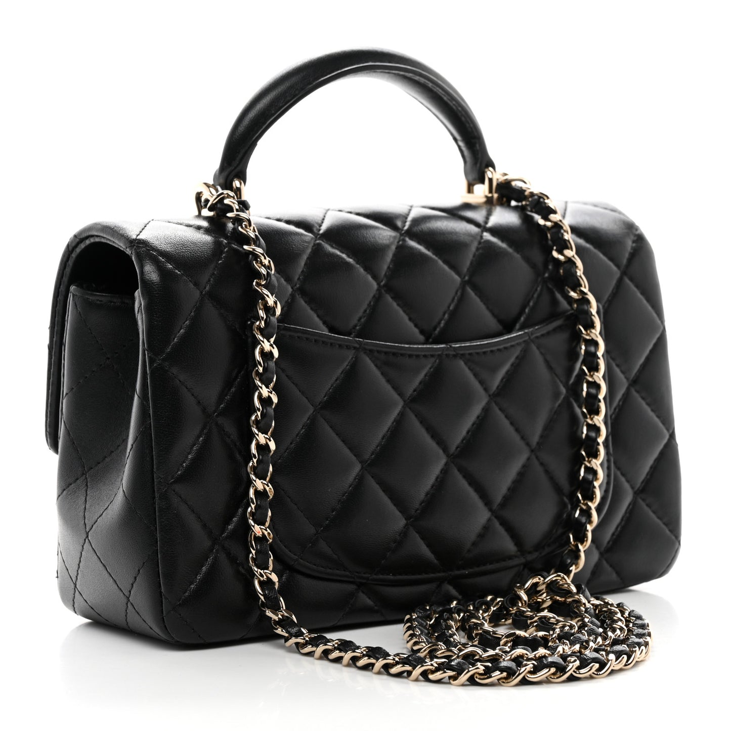 Lambskin Quilted Mini Top Handle Rectangular Flap Black