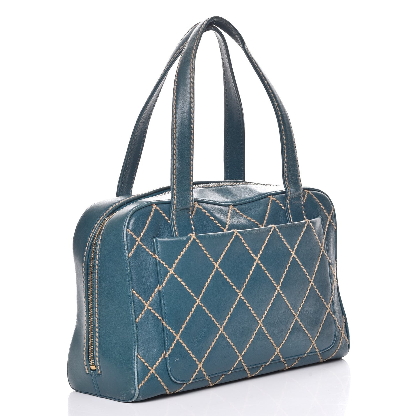 Calfskin Contrast Stitch Surpique Bowler Blue