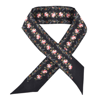 Gucci Silk Floral Print Neck Bow Scarf Black 1 of 3