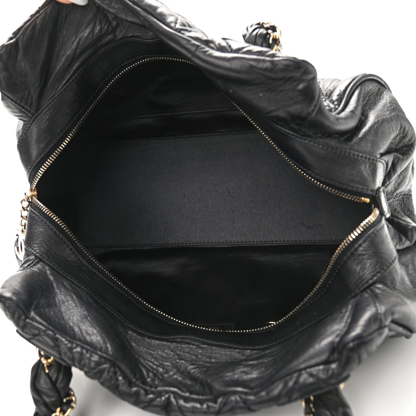 Distressed Lambskin Lady Braid Bowler Black