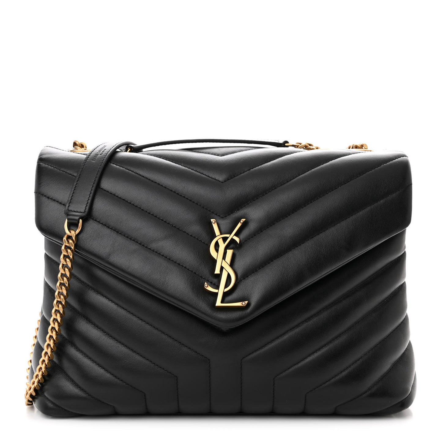 Calfskin Y Quilted Monogram Medium Loulou Chain Satchel Black