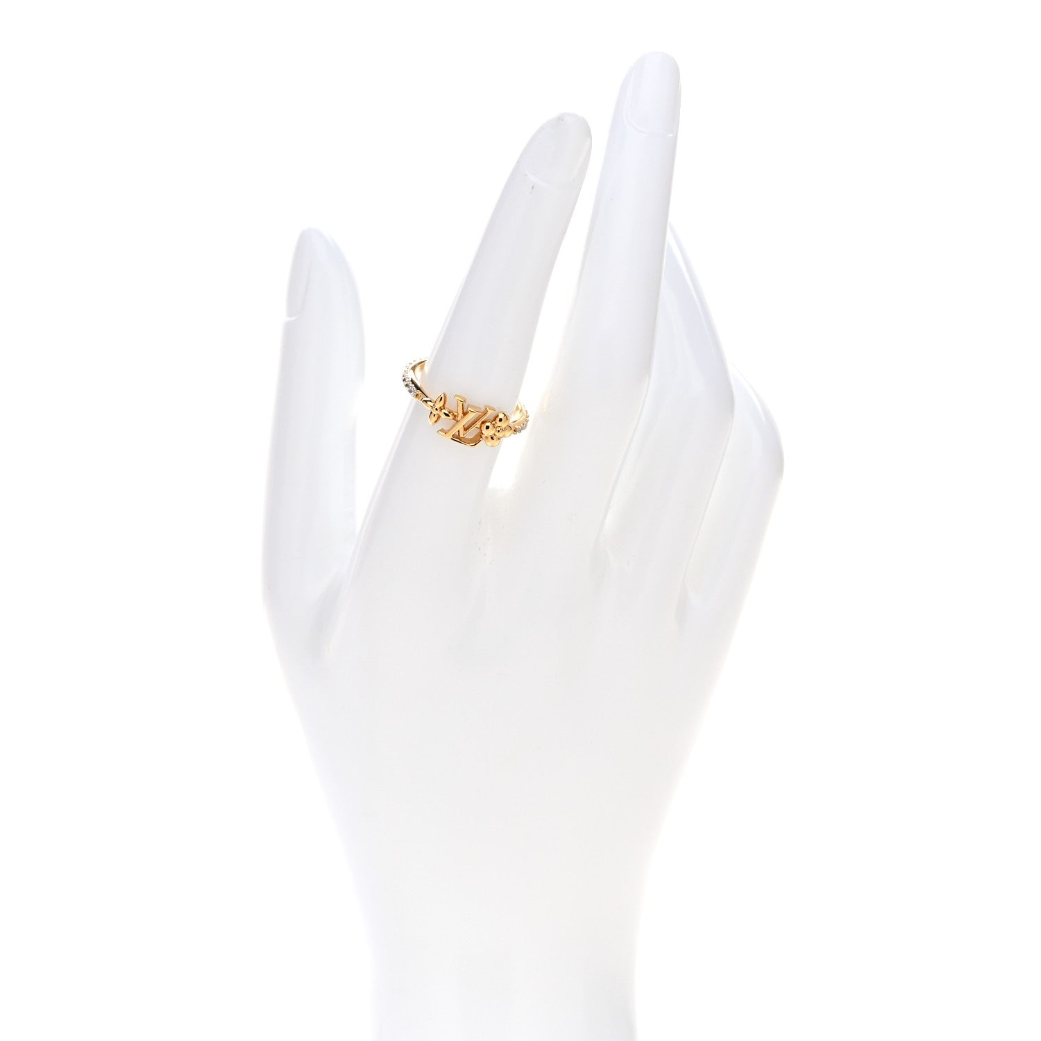 Louis Vuitton Metal Crystal LV Iconic Flower Ring M 53 6.5 Gold 2 of 6