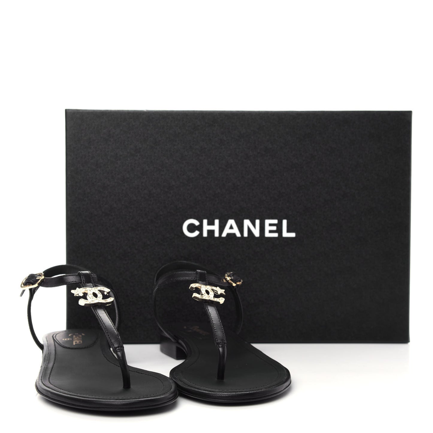 Lambskin Crystal CC Thong Sandals 35.5 Black
