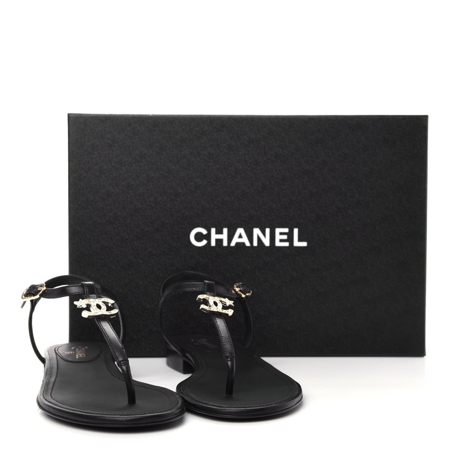 Chanel Lambskin Crystal CC Thong Sandals 35.5 Black 10 of 10