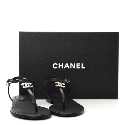 Chanel Lambskin Crystal CC Thong Sandals 35.5 Black 10 of 10