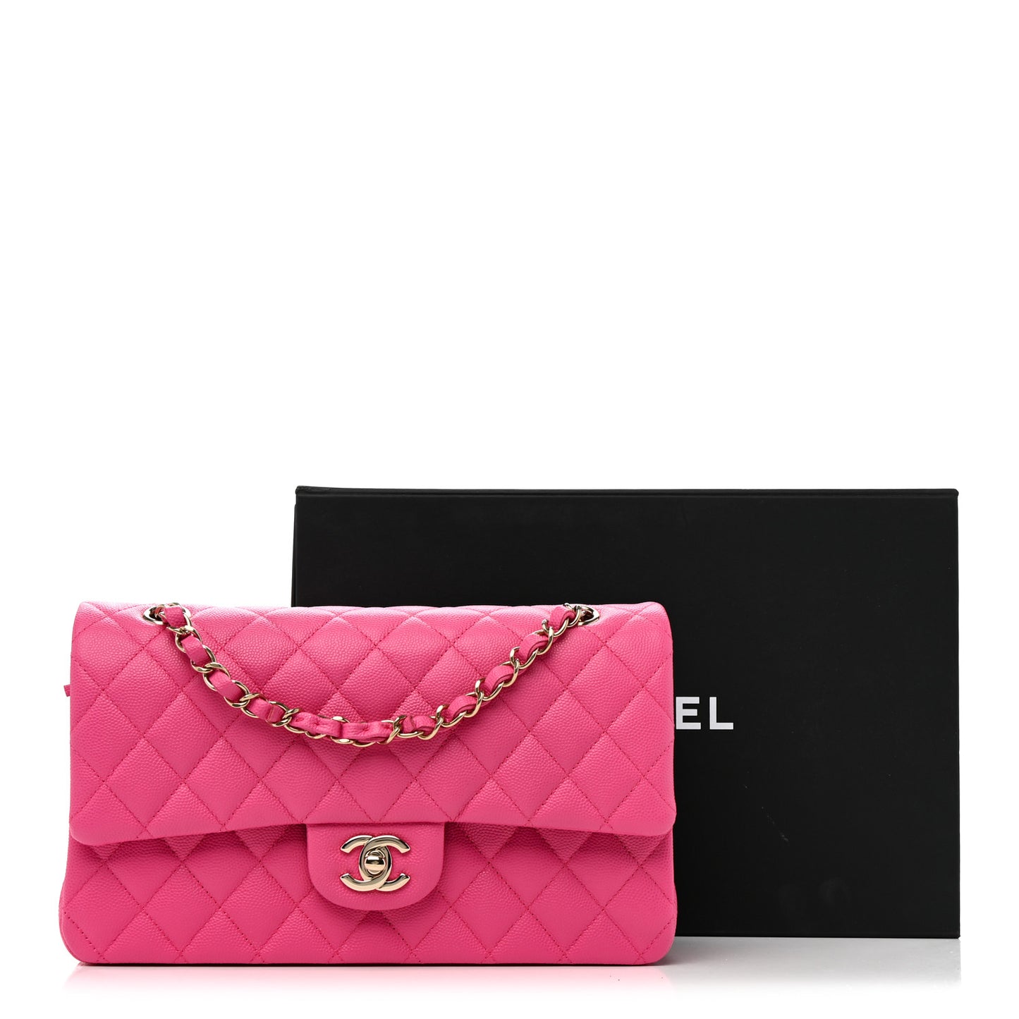Caviar Quilted Medium Double Flap Pink Pink