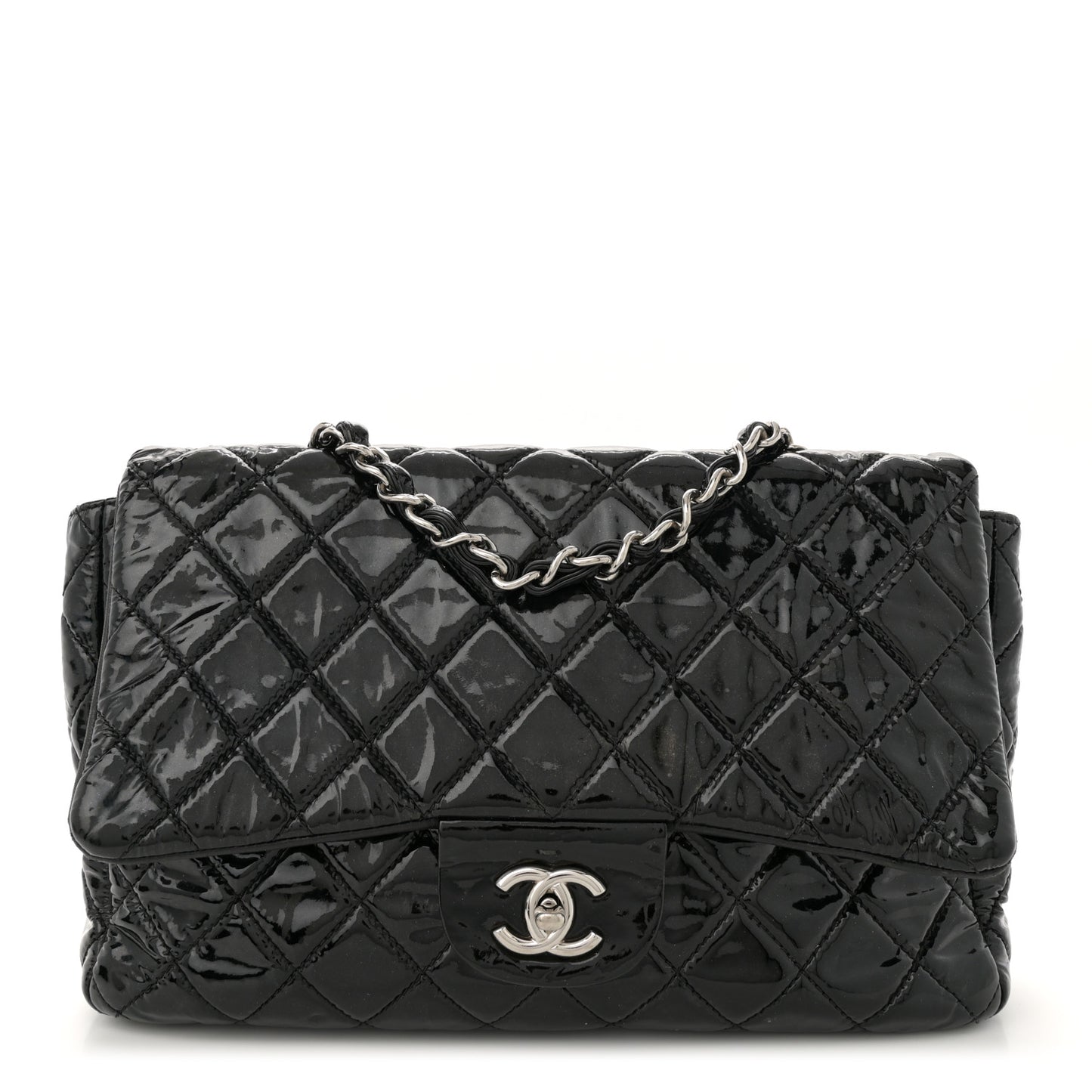 Patent Quilted Jumbo Single Flap Black