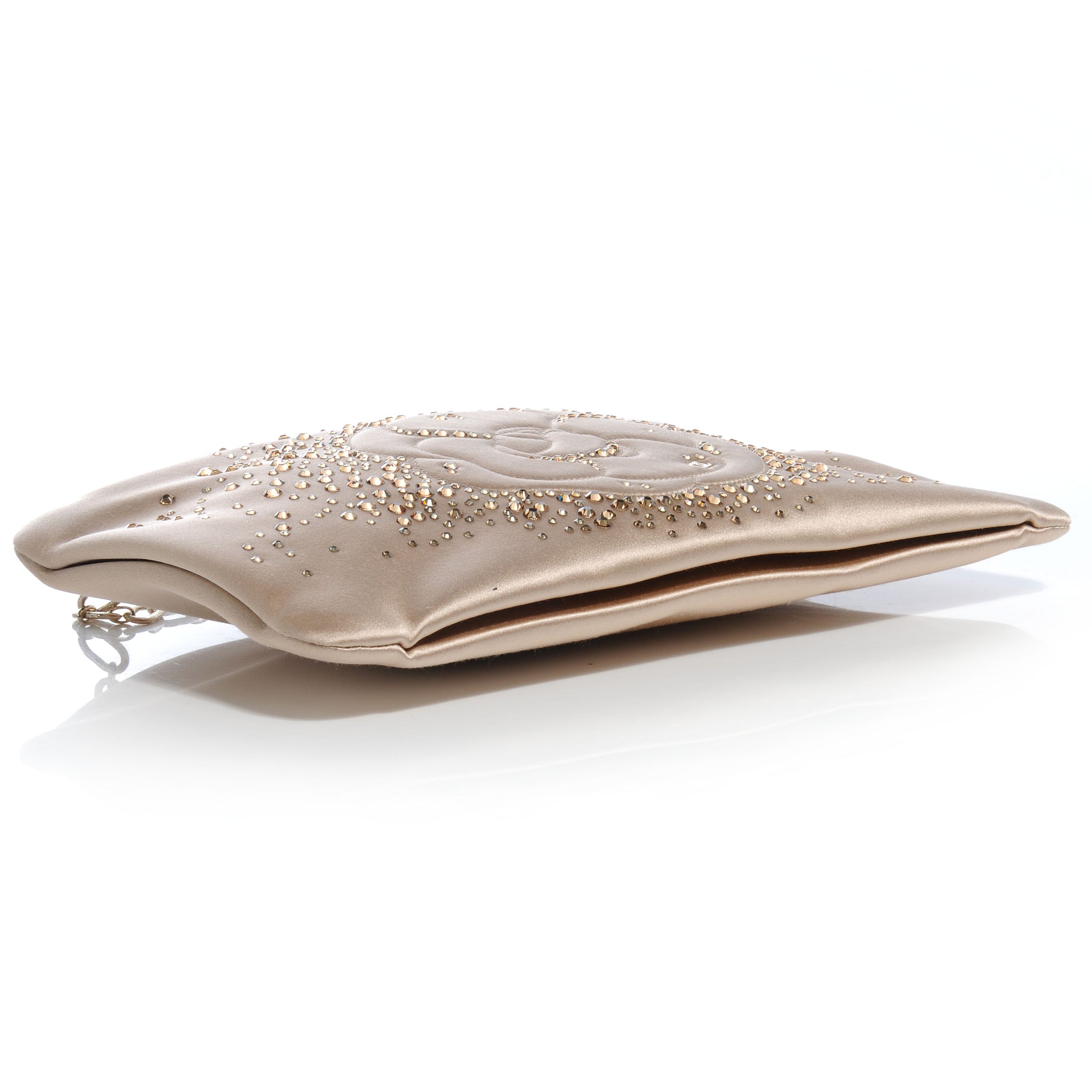 Chanel Satin Diamante Camellia Evening Clutch Bag Light Beige 4 of 8