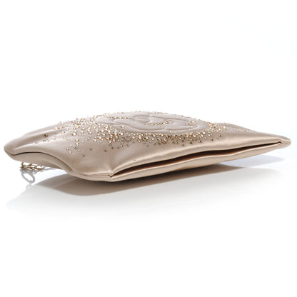 Chanel Satin Diamante Camellia Evening Clutch Bag Light Beige 4 of 8