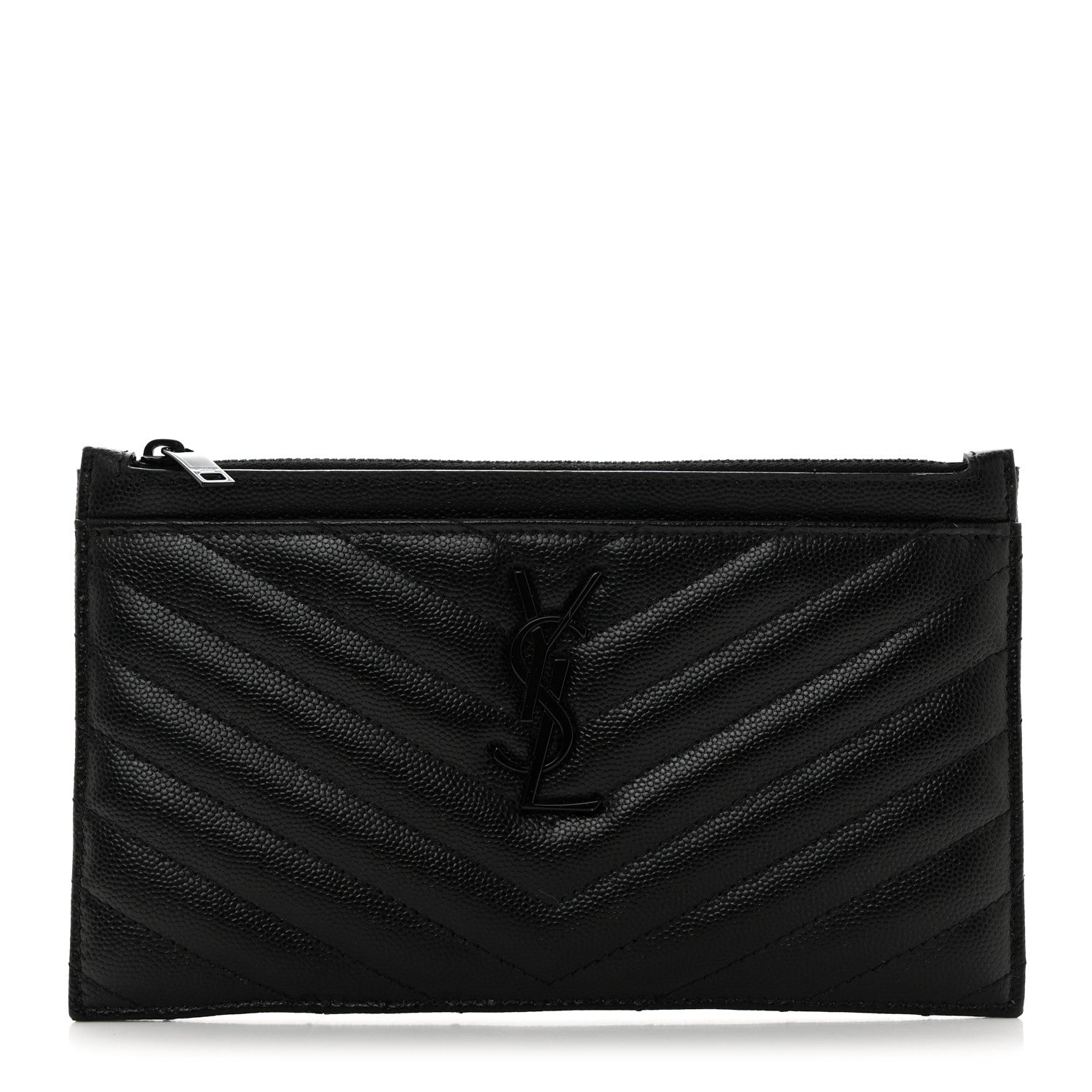 Saint Laurent Grain De Poudre Chevron Monogram Monochrome Bill Pouch Black 1 of 8