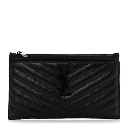 Saint Laurent Grain De Poudre Chevron Monogram Monochrome Bill Pouch Black 1 of 8