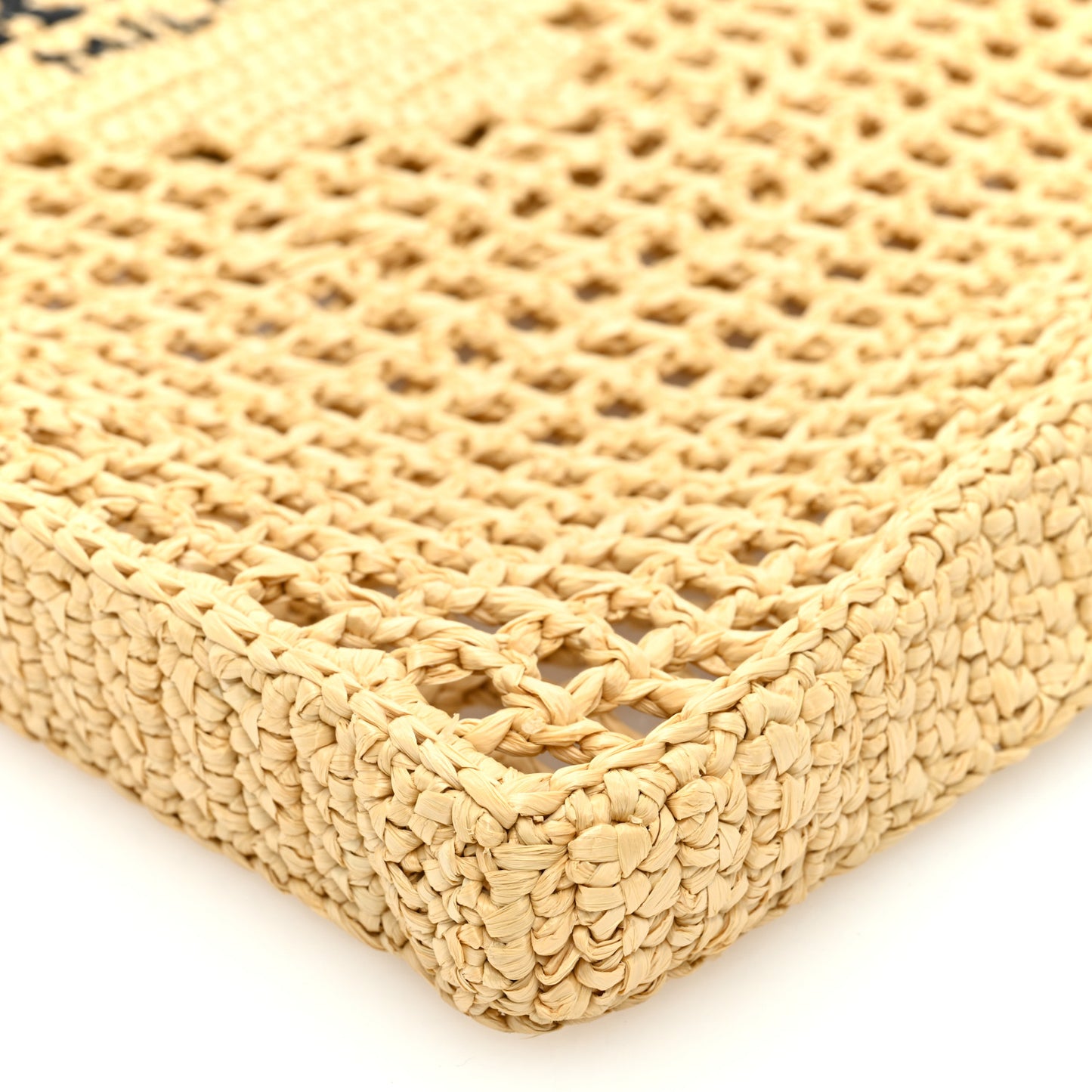 Yarn Raffia Effect Crochet Logo Embroidered Tote Bag Naturale