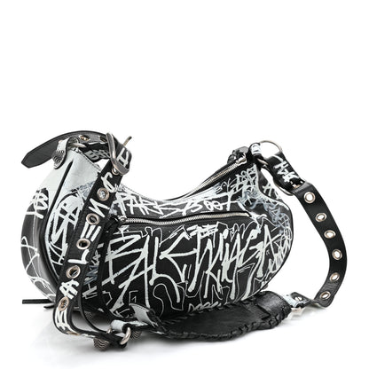 Balenciaga Agneau Arena Graffiti Small Le Cagole Shoulder Bag Black White 3 of 9