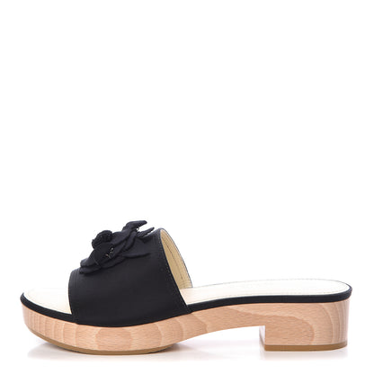 Chanel Grosgrain Camellia CC Sandal Mules 39 Black 1 of 11