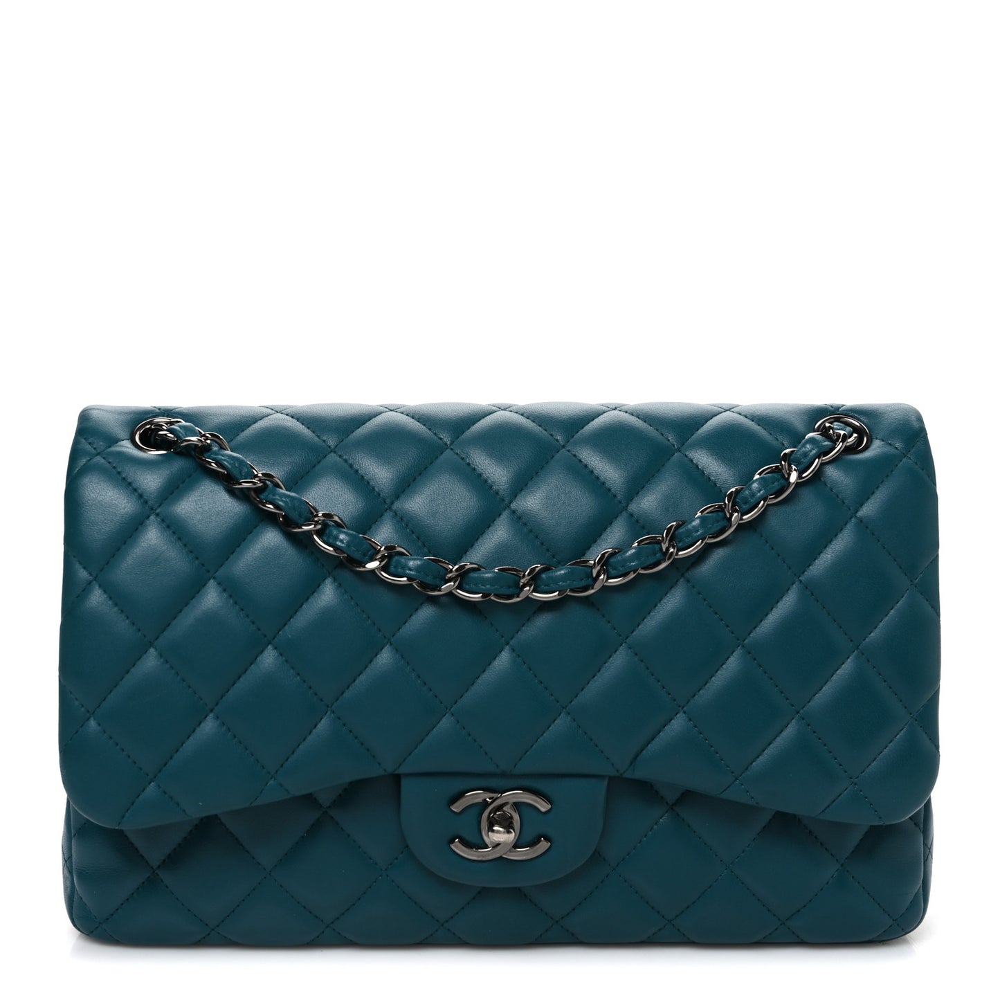 Lambskin Quilted Jumbo Double Flap Turquoise