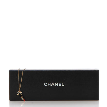 Chanel Resin Crystal Lipstick CC Necklace Gold 7 of 7