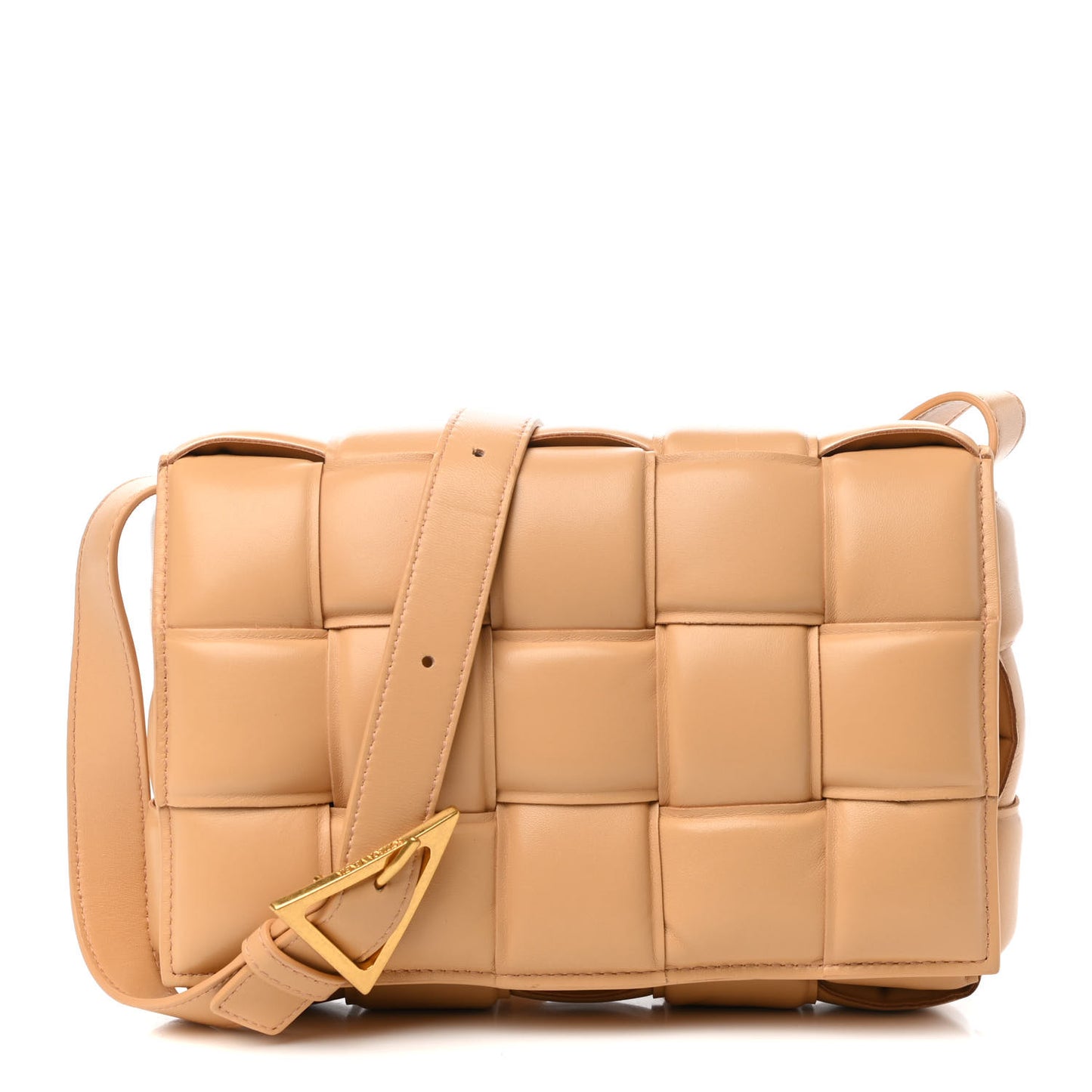 Nappa Maxi Intreccio Padded Cassette Crossbody Bag Almond