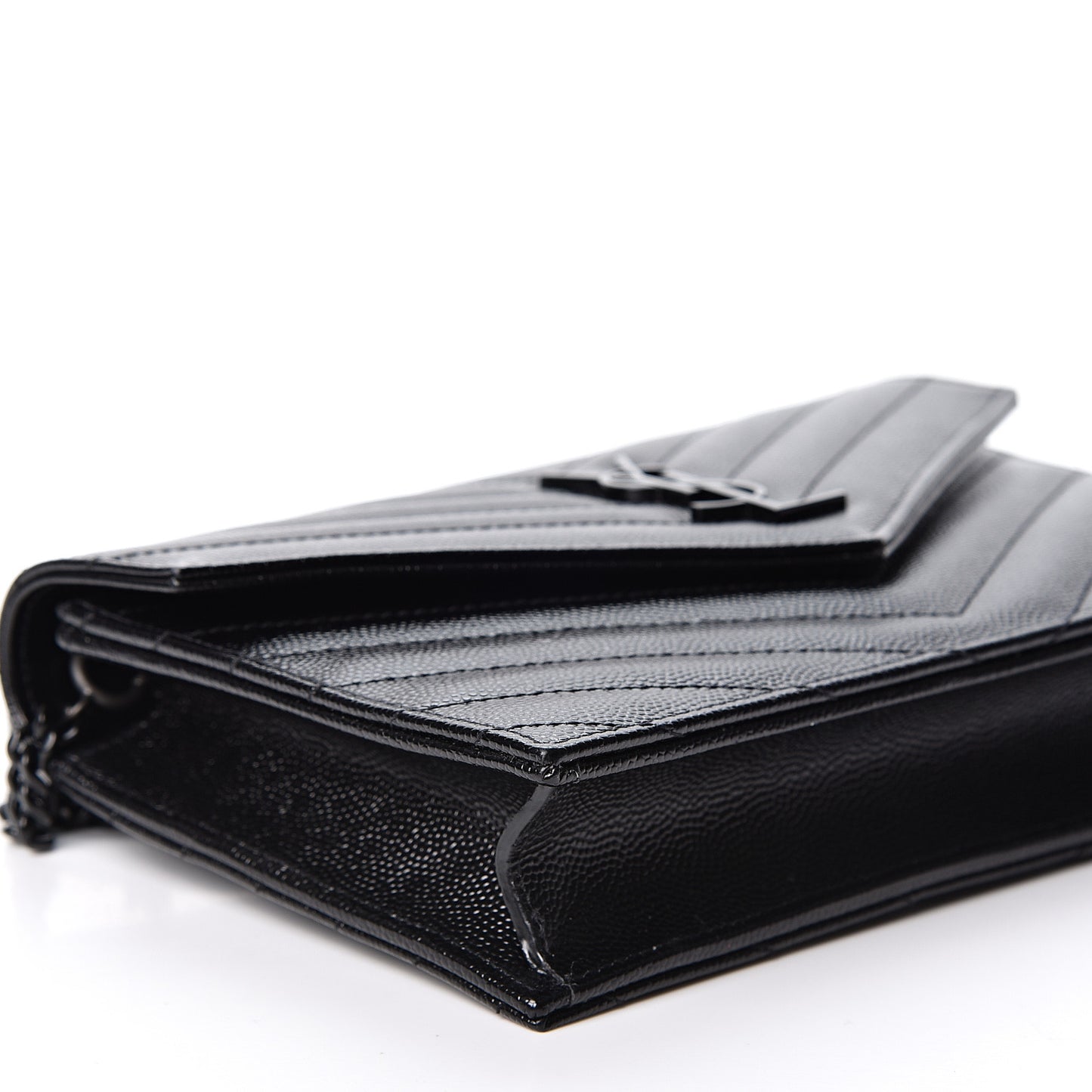 Grain De Poudre Matelasse Chevron Monogram Envelope Chain Wallet Black