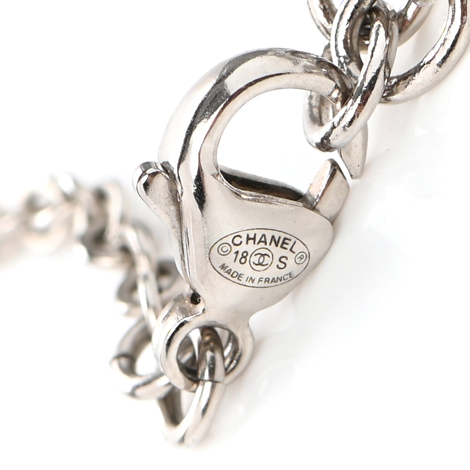 Chanel Crystal Pearl CC Necklace Silver Blue 5 of 7