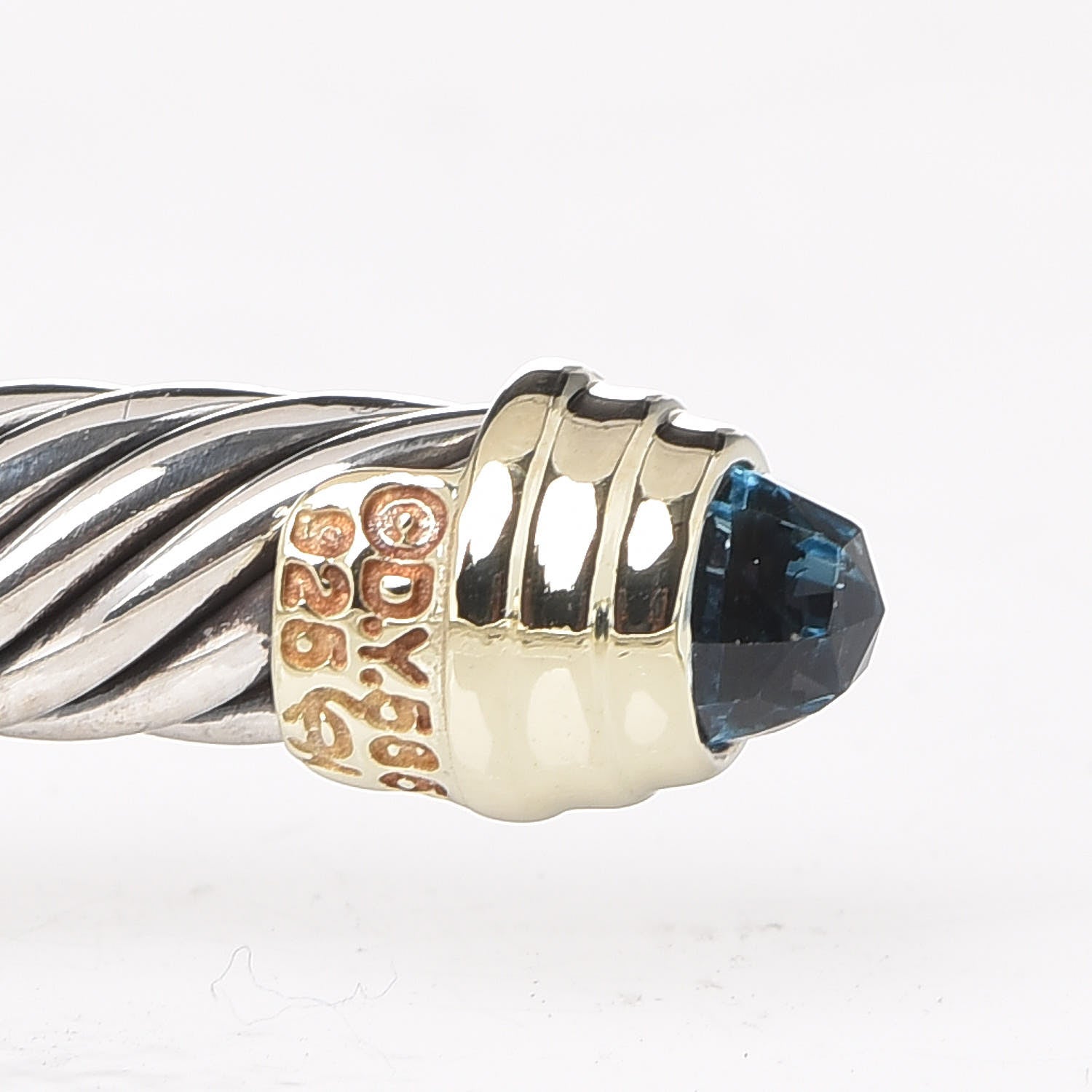 David Yurman Sterling Silver 14K Yellow Gold Blue Topaz 5mm Cable Classics Petite Color Bracelet 4 of 5