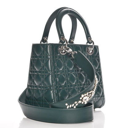 Christian Dior Lambskin Cannage Medium Lady Dior Crystal Strap Green 4 of 8