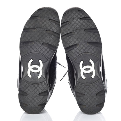 Chanel Suede Tweed Goatskin CC Sneakers 41.5 Black 6 of 12