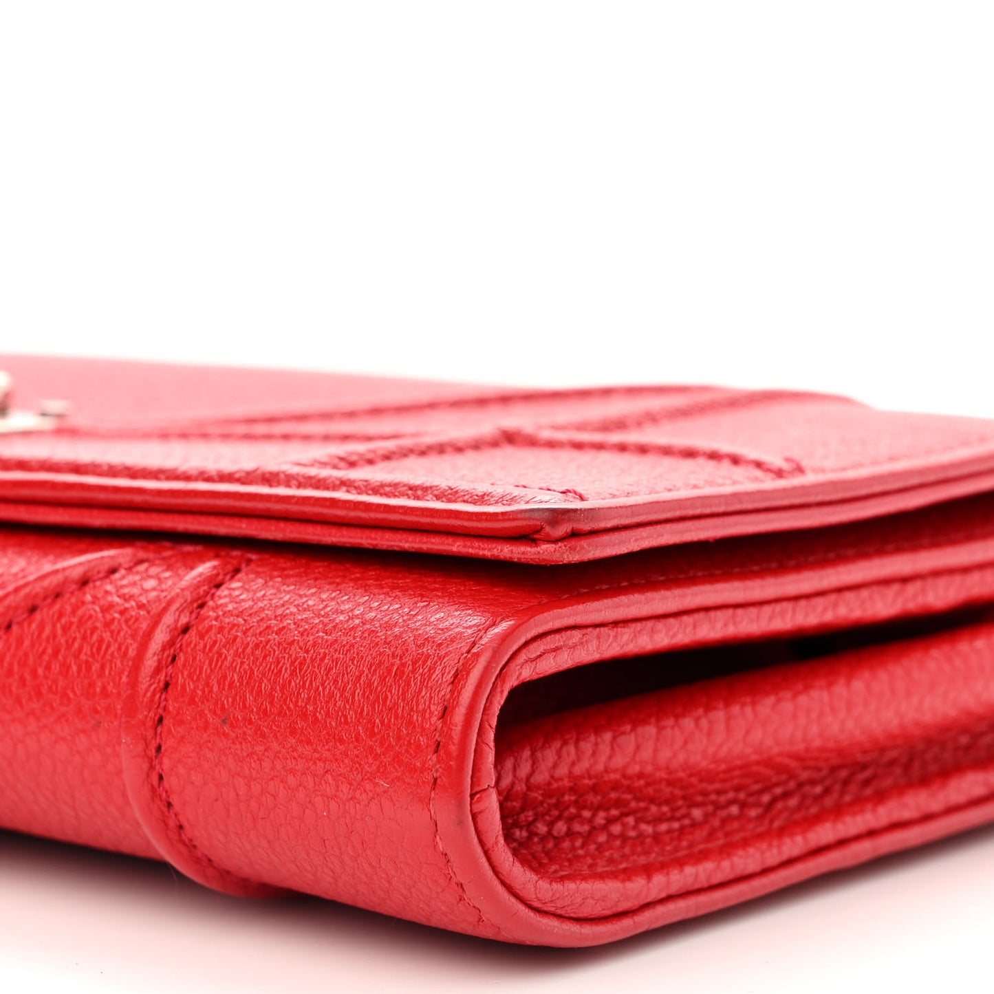 Grained Calfskin Diorama Croisiere Chain Wallet Red