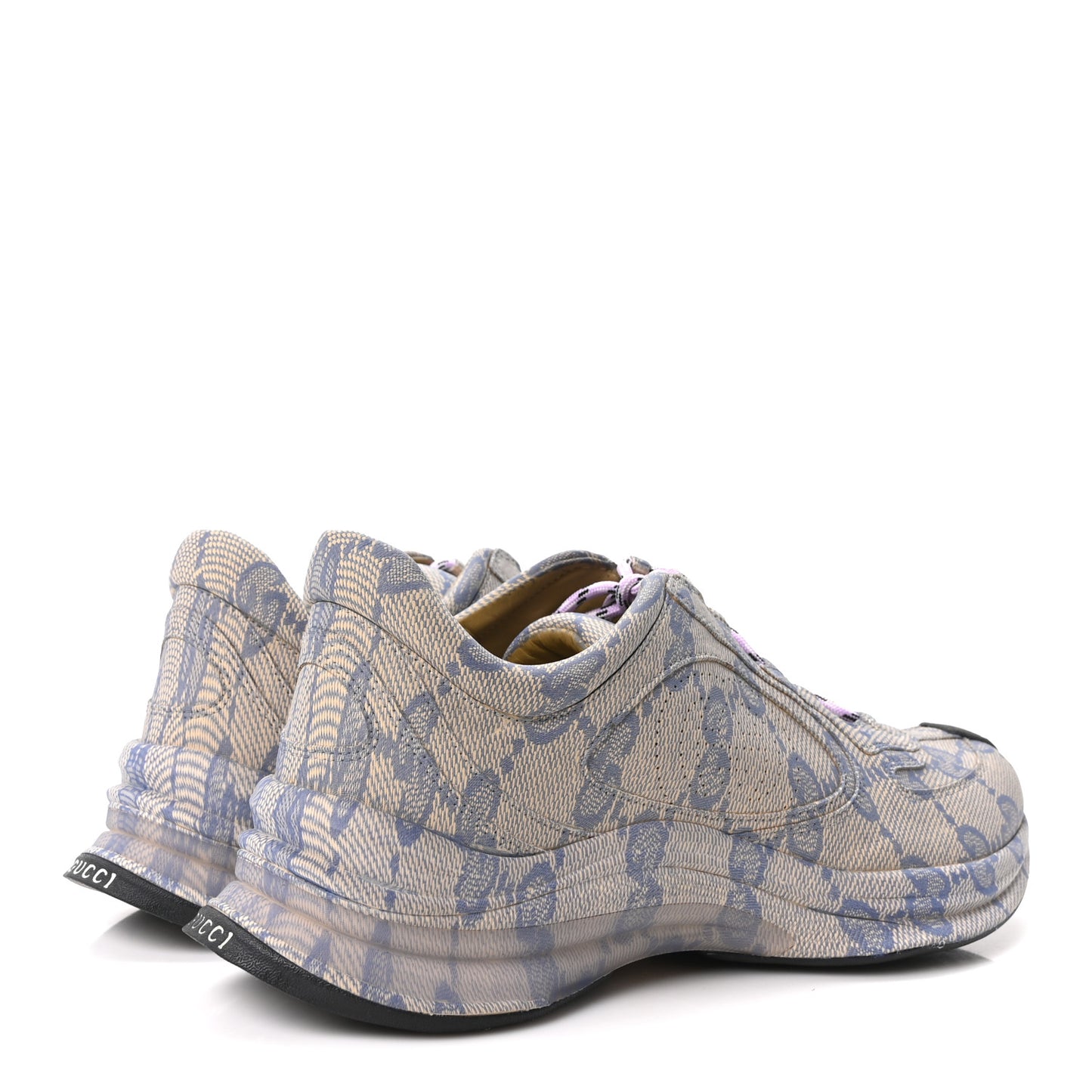 Ultralight Plume Calfskin Monogram Printed Mens Gucci Run Sneakers 8.5 Beige Blue