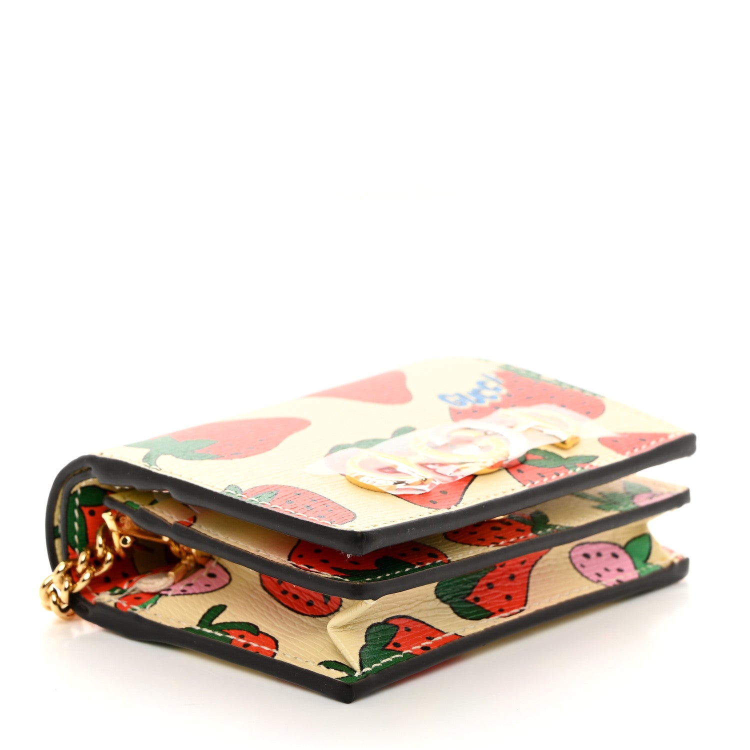 Gucci Calfskin Strawberry Print Zumi Chain Card Case Wallet Ivory Red 4 of 10