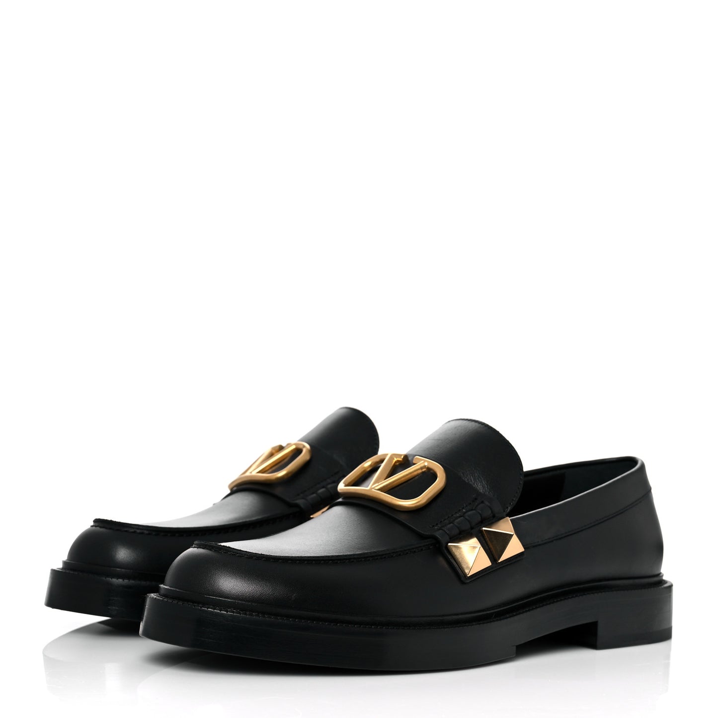 Calfskin Mens VLogo Roman Stud Loafers 44 Black
