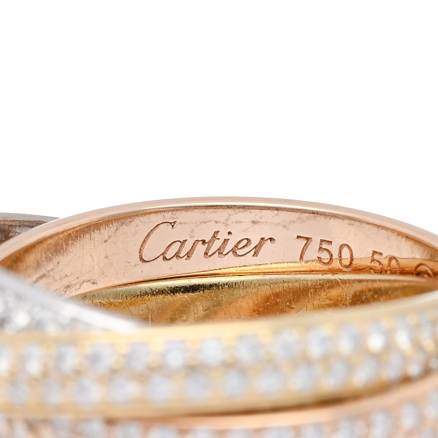 Cartier 18K White Yellow Pink Gold Diamond Small Trinity Full Paved Ring 50 5.25 4 of 5