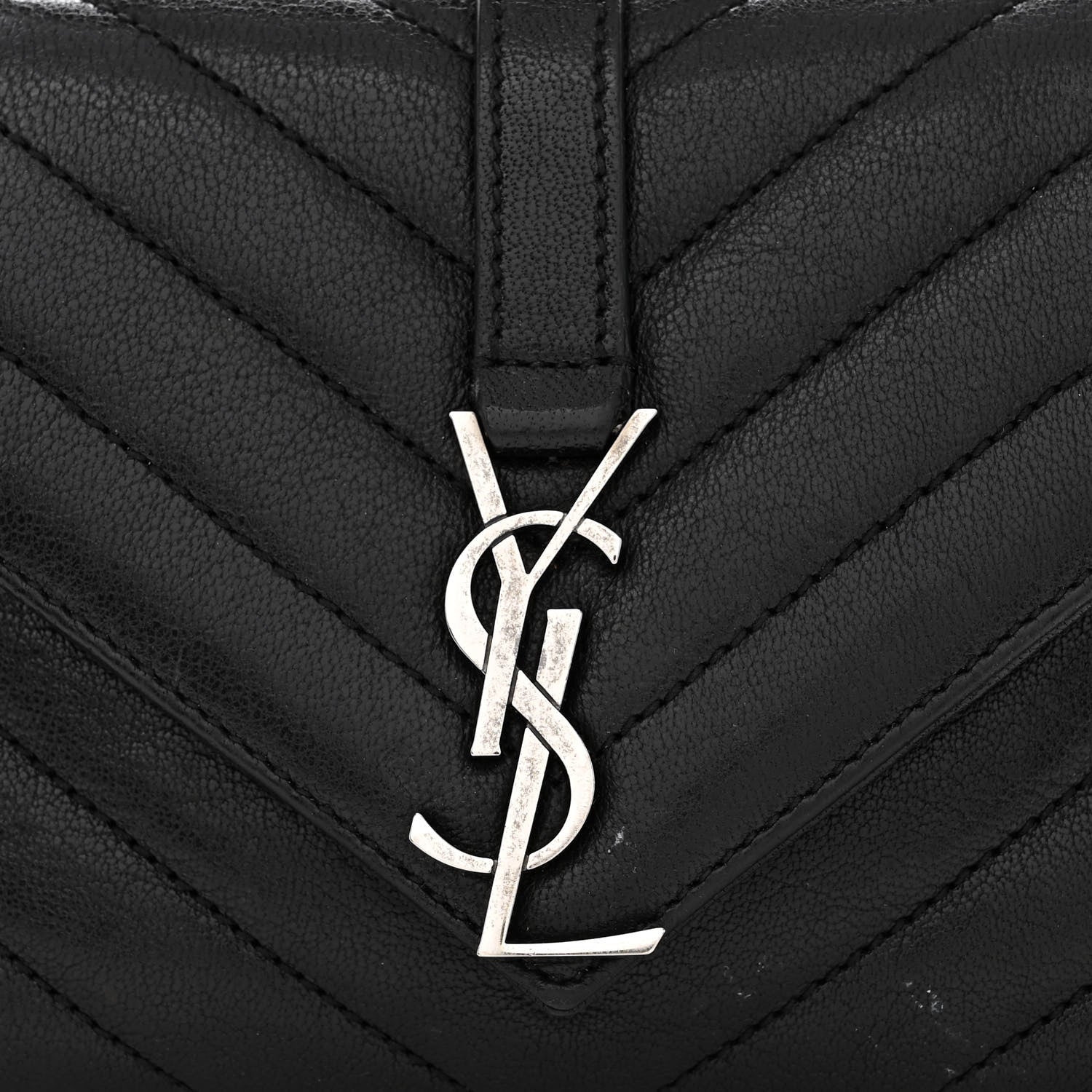 Saint Laurent Sheepskin Matelasse Chevron Monogram College Chain Wallet Black 8 of 12