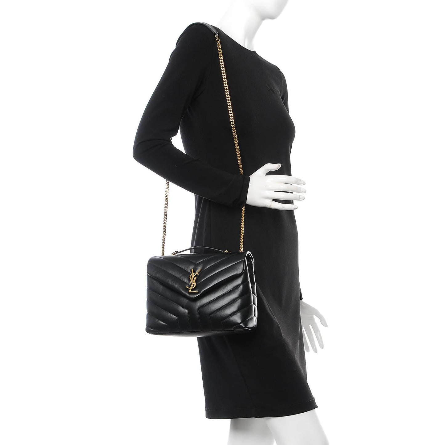 Calfskin Y Quilted Monogram Small Loulou Chain Satchel Black