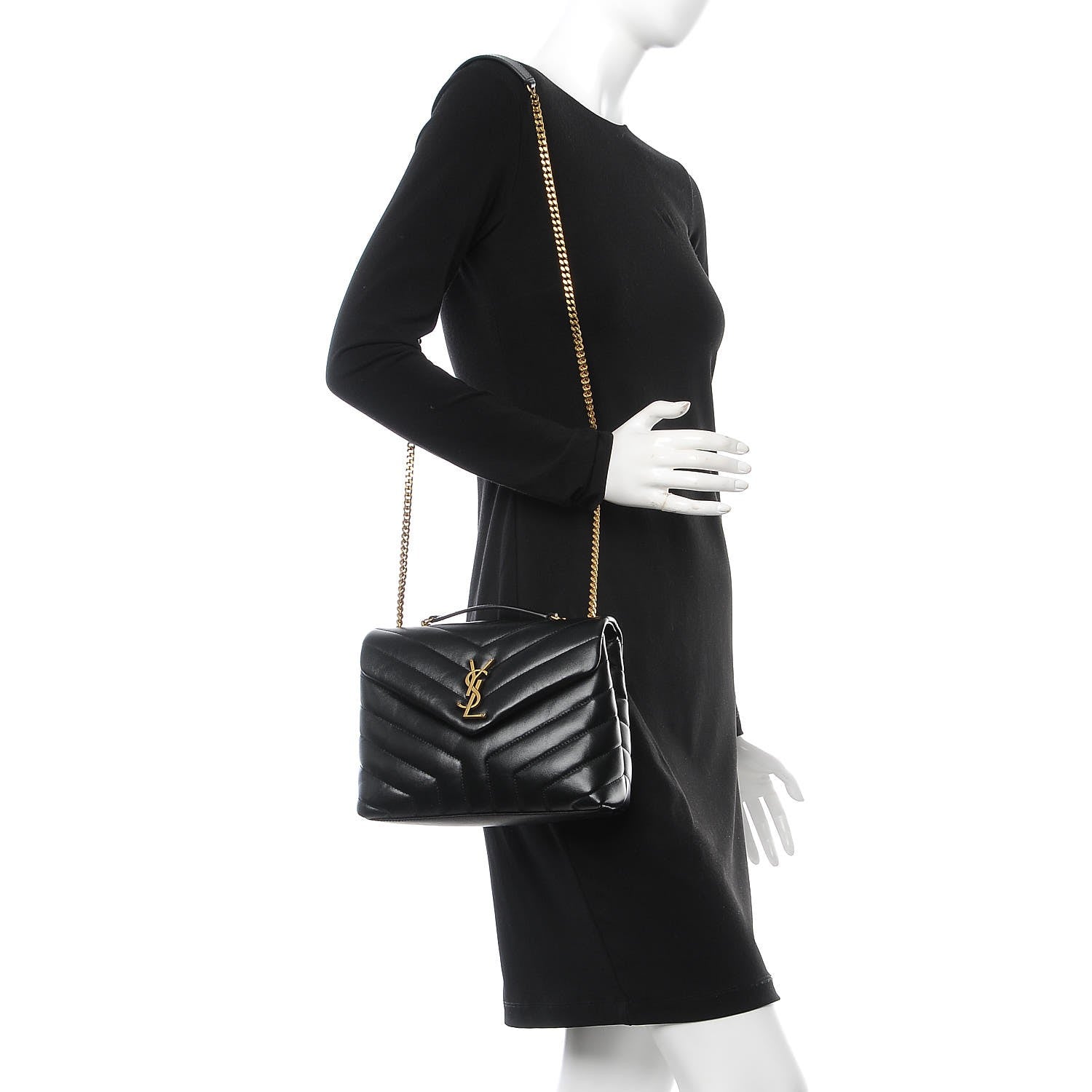 Saint Laurent Calfskin Y Quilted Monogram Small Loulou Chain Satchel Black 2 of 8