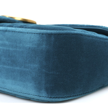 Gucci Velvet Matelasse Small GG Marmont Shoulder Bag Pavone Cyan 9 of 9