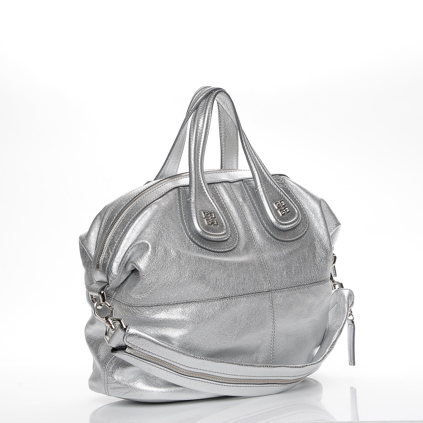 Metallic Calfskin Medium Nightingale Silver