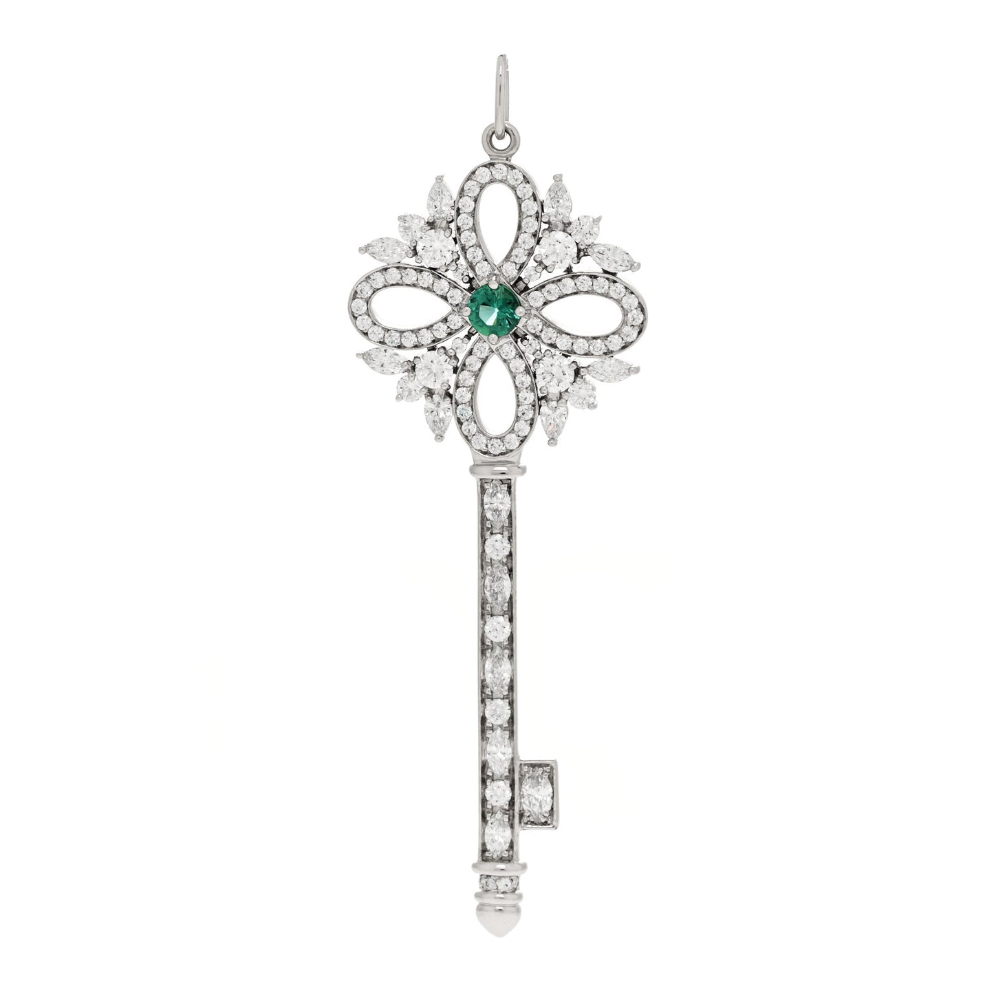 Platinum Diamond Emerald Victoria Key Pendant