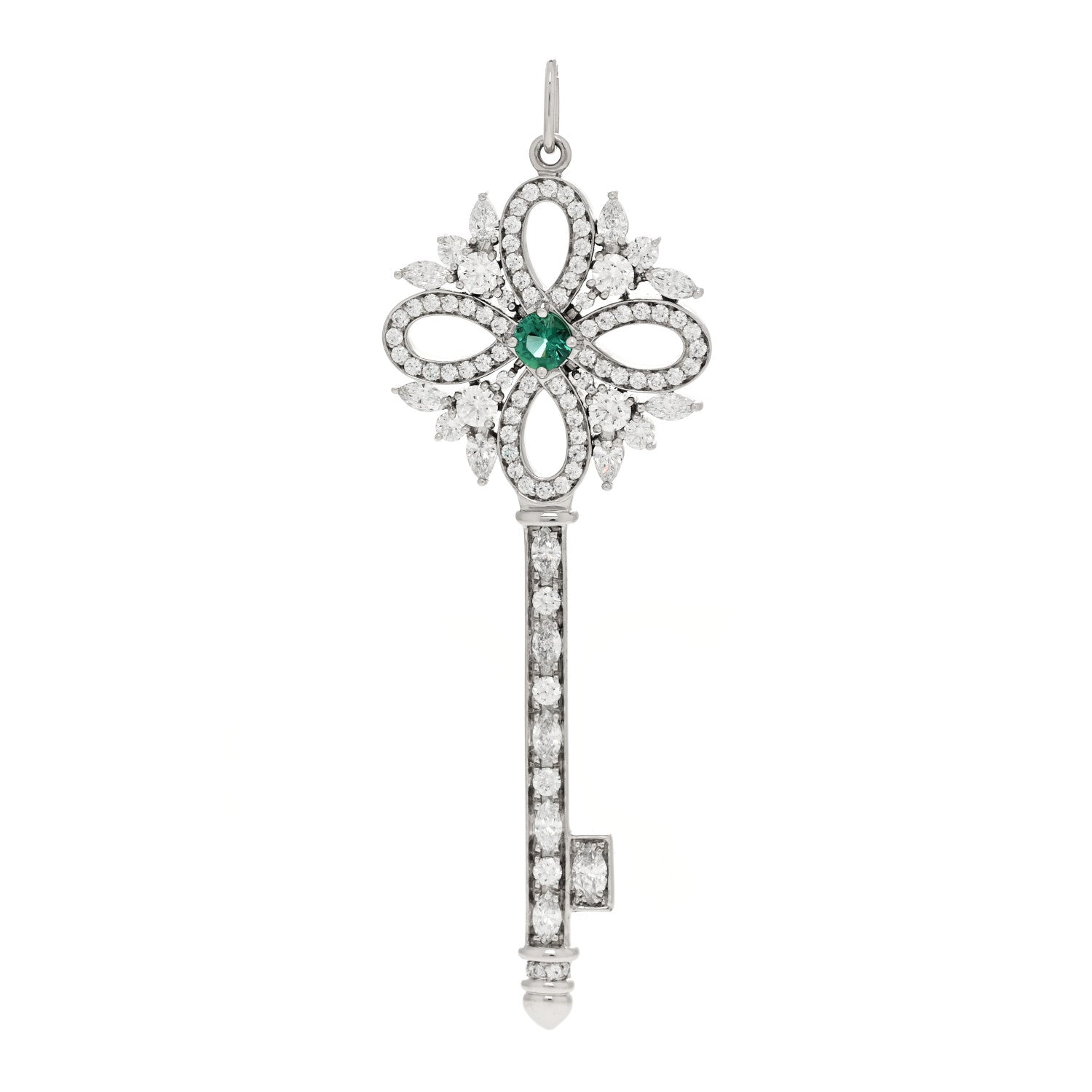 Tiffany Platinum Diamond Emerald Victoria Key Pendant 1 of 5
