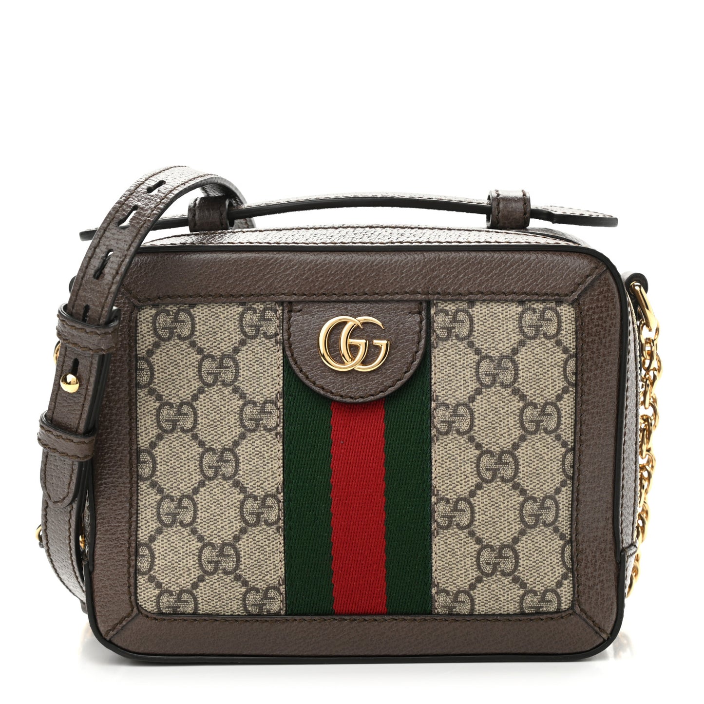 GG Supreme Monogram Mini Ophidia Top Handle Shoulder Bag Brown