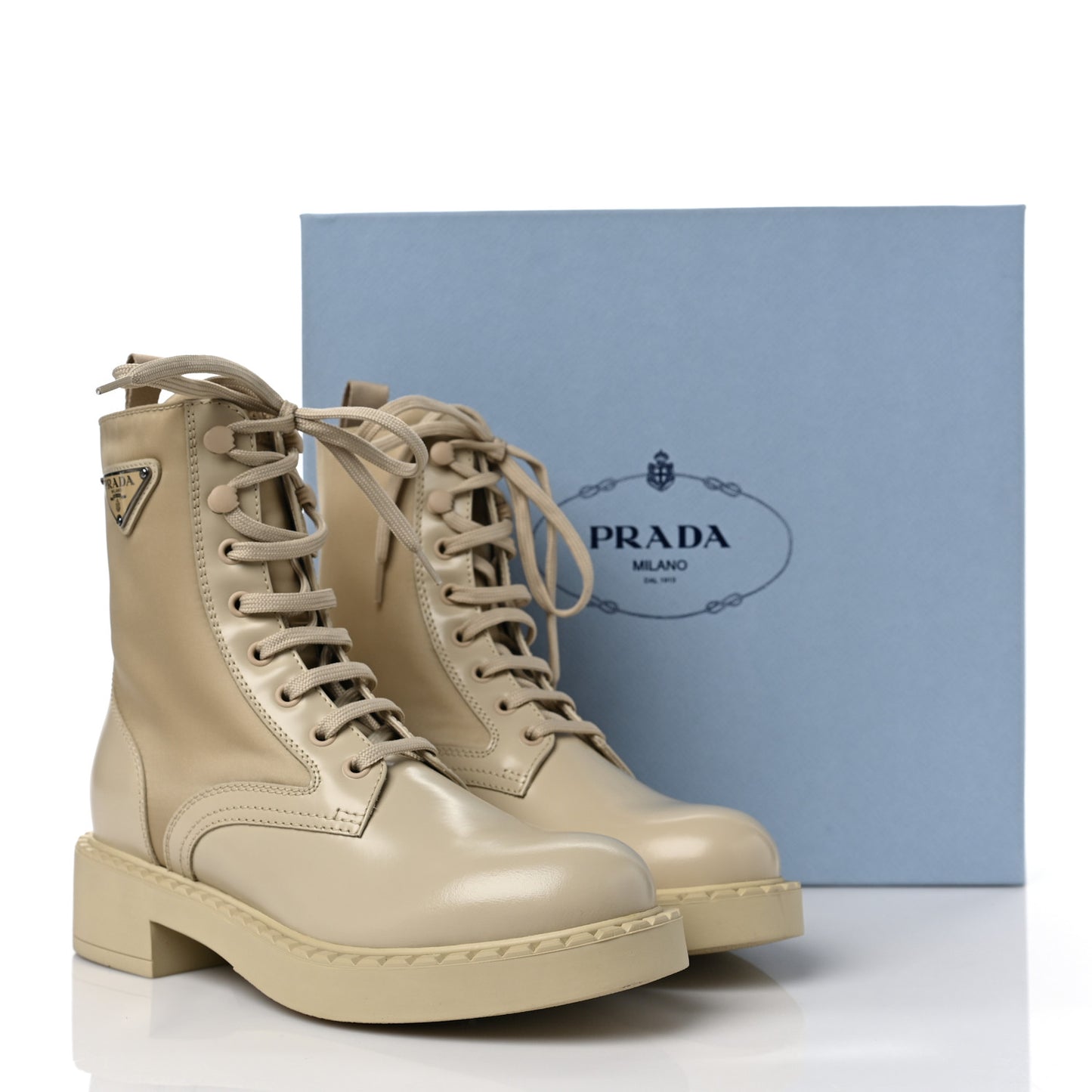 Spazzolato Re-Nylon Metal Triangle Logo Womens 50mm Combat Boots 37.5 Deserto