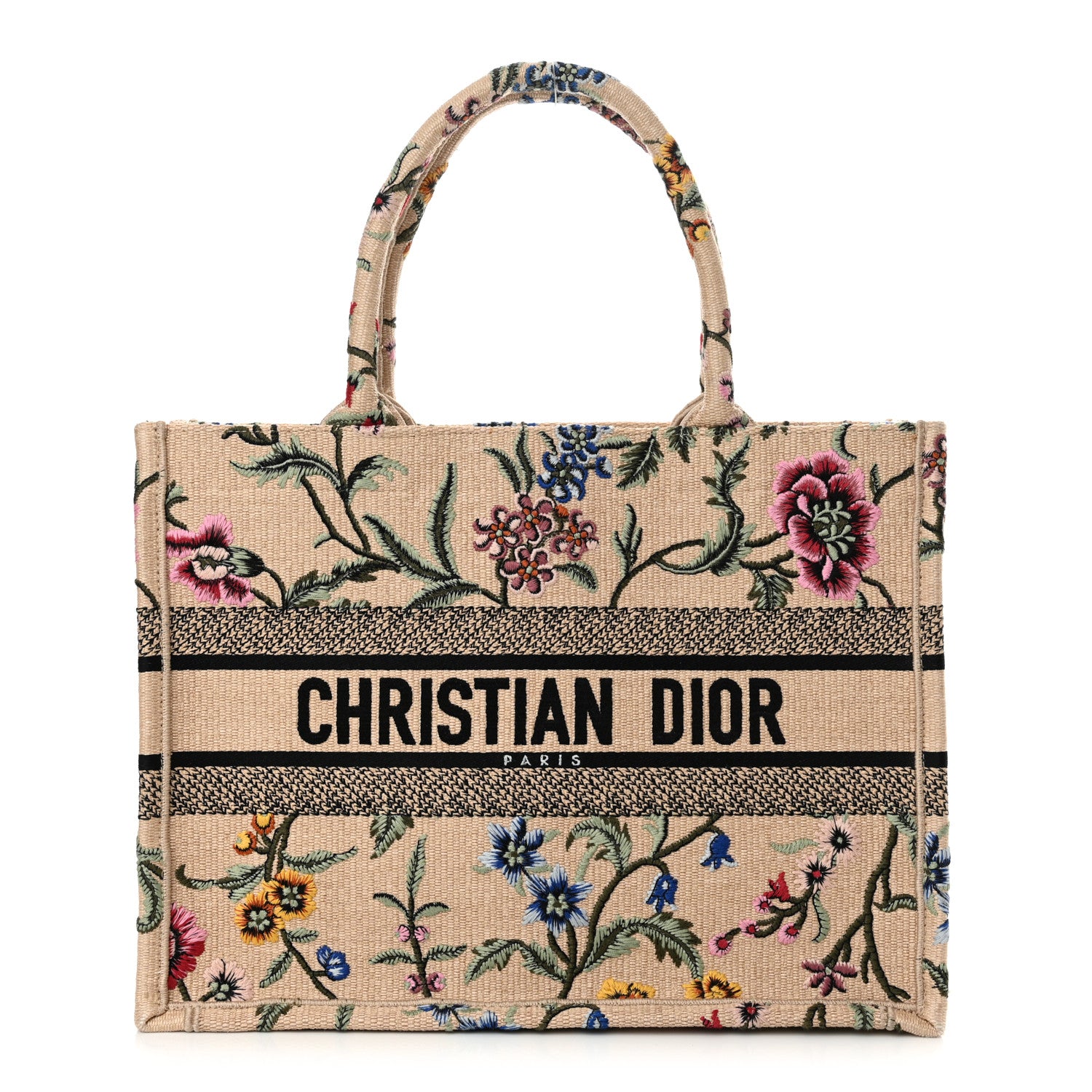 Christian Dior Raffia Embroidered Petites Fleurs Medium Book Tote Natural 1 of 14