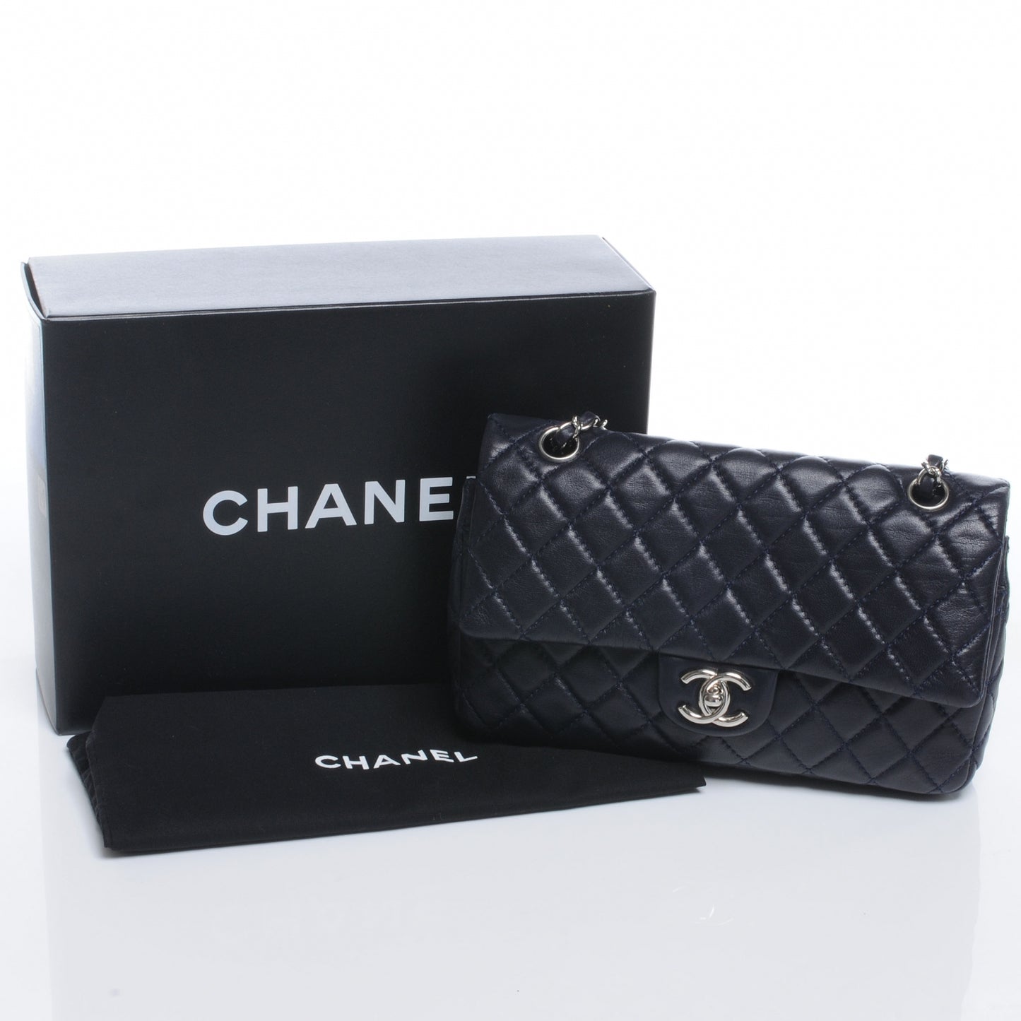 Lambskin Medium Double Flap Navy