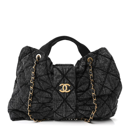 Chanel Washed Denim Quilted Maxi Bow Bag Black 1 of 10