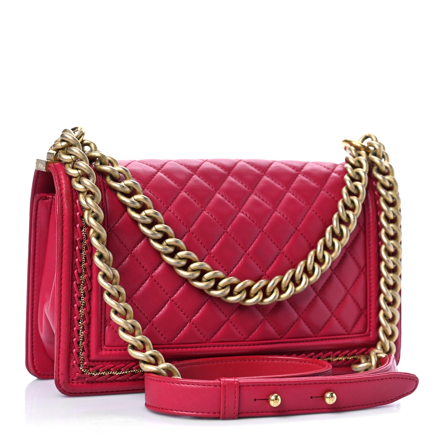 Lambskin Quilted Medium Chain Detail Boy Flap Fuchsia