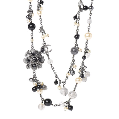 Chanel Pearl Crystal Bead CC Long Necklace Black 1 of 5