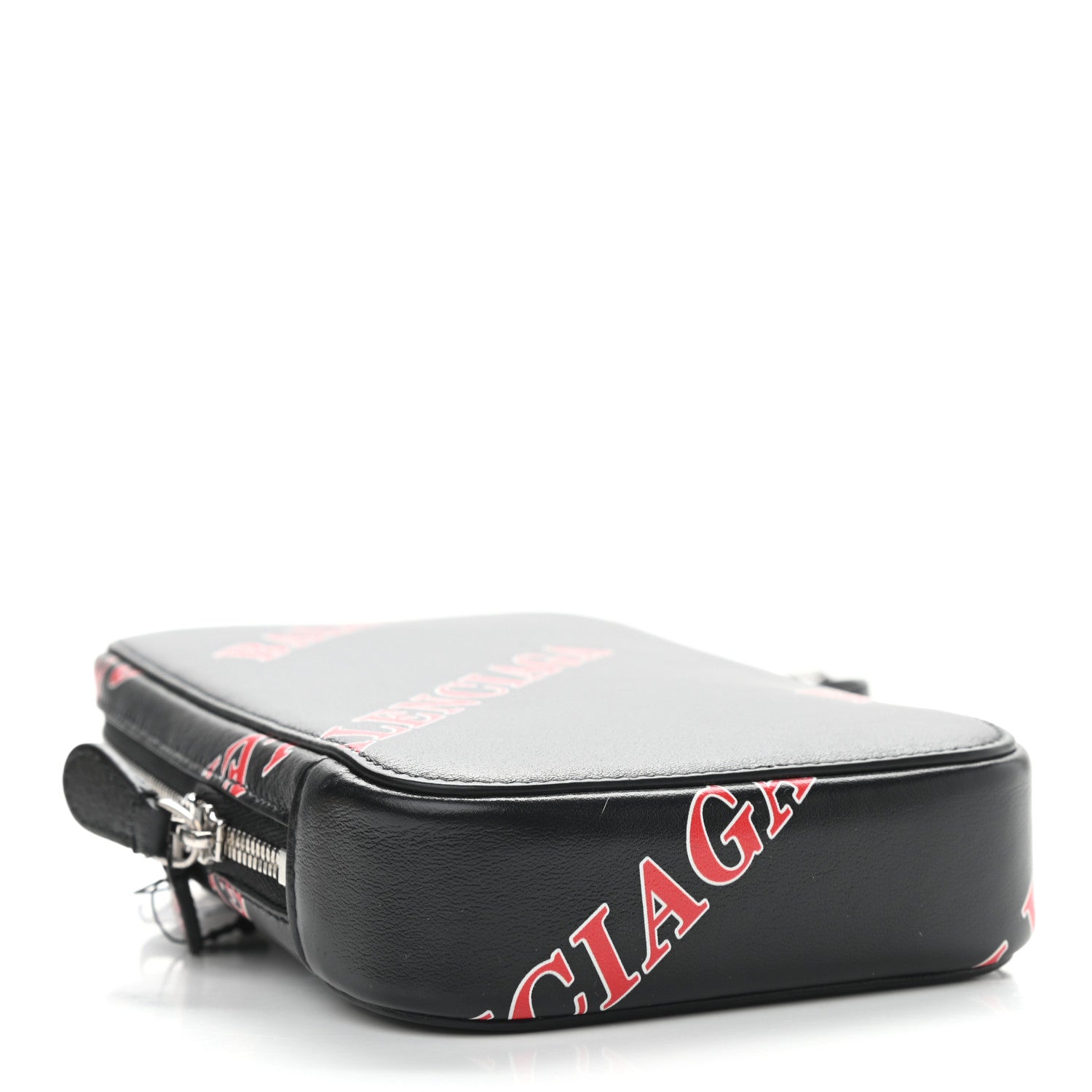 Balenciaga Calfskin Logo Print Cash Phone Holder Bag Black Red 3 of 8