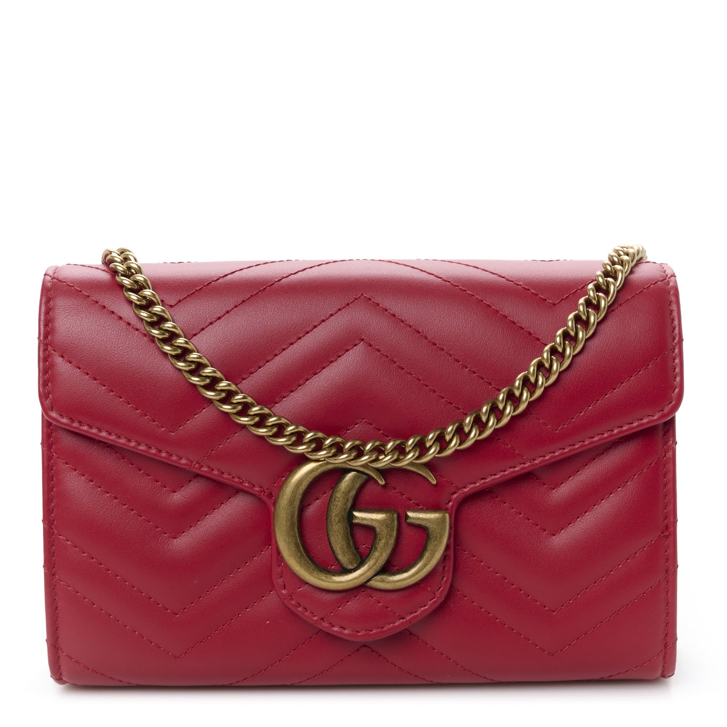 Calfskin Matelasse GG Marmont Chain Wallet Hibiscus Red