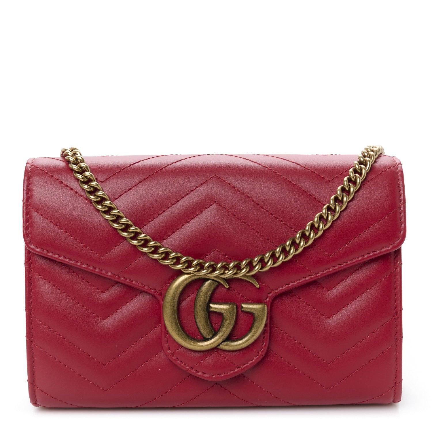 Gucci Calfskin Matelasse GG Marmont Chain Wallet Hibiscus Red 1 of 10