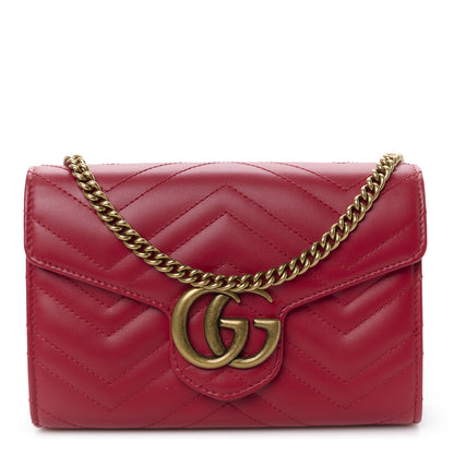 Gucci Calfskin Matelasse GG Marmont Chain Wallet Hibiscus Red 1 of 10